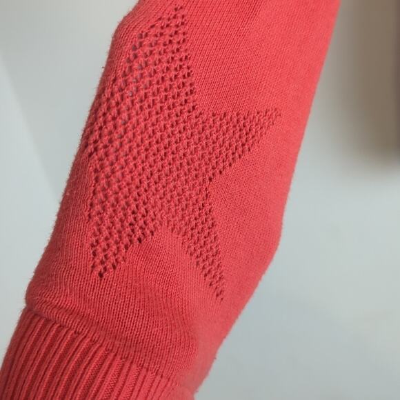 Oversized Cotton Casual Sweater Orange with Open Knit Stars Pattern Size Small - Picture 8 of 11